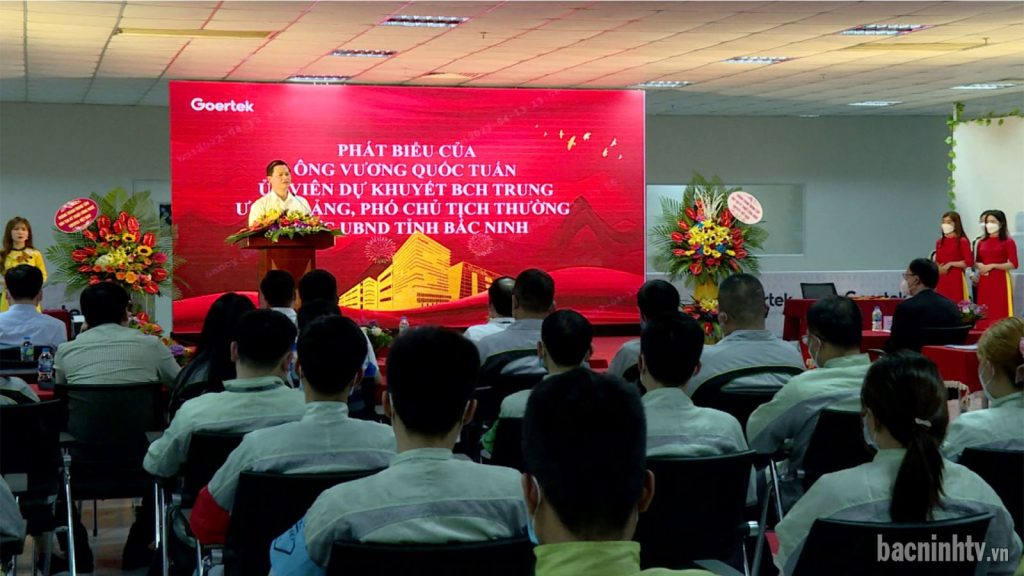 Phó Chủ tịch Thường trực UBND tỉnh Vương Quốc Tuấn phát biểu tại Lễ Khánh thành Trung tâm Đào tạo kỹ thuật công nghệ GoerTek Việt Nam
