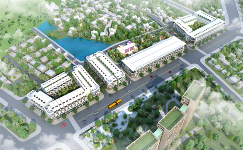 Phối cảnh tổng thể dự án Shophouse An Bình ở KCN Yên Phong, một dự án do công ty TNHH Xây dựng An Bình là chủ đầu tư